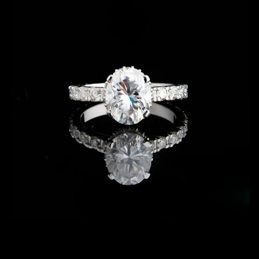 Oval Cut Moissanite Diamond Solitaire Pave Engagement Ring