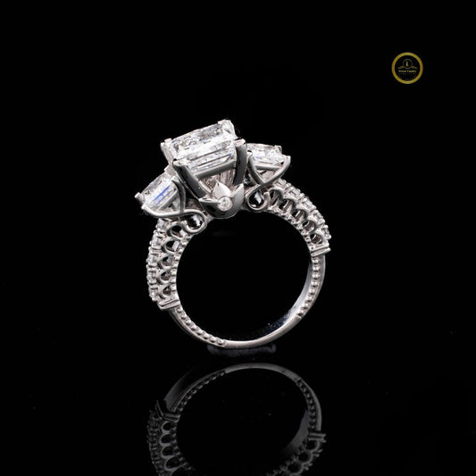Princess Cut Moissanite Diamond Cathedral Engagement Ring Wedding Band - View 2