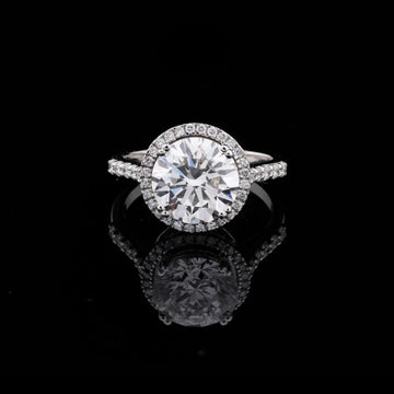 Round Halo Lab Diamond Ring with Pave Band