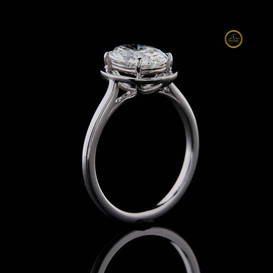 Oval Cut Moissanite Diamond Solitaire Engagement Ring with Halo Setting - View 2