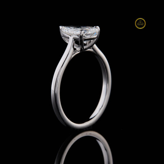 Solitaire Pear Cut Moissanite Diamond Engagement Ring - View 2