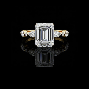 Emerald Lab Diamond Engagement Ring With Marquise And Round Side Stones