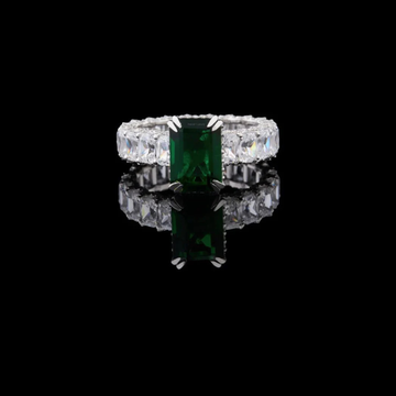 Green Radiant Moissanite Diamond Wedding Band With Side Stone Eternity Ring