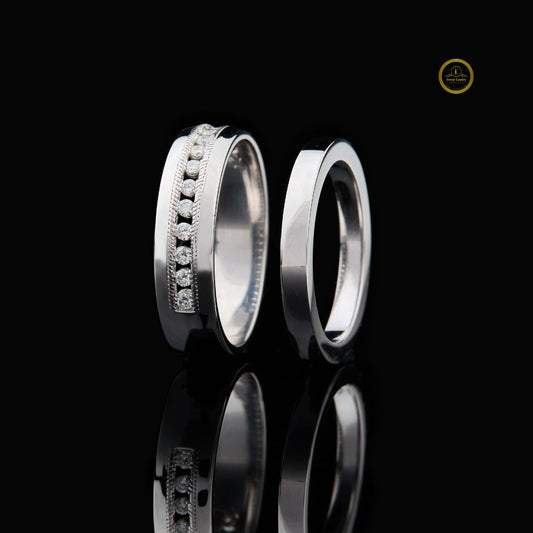 Round Moissanite Diamond Channel Set Wedding Band - View 2