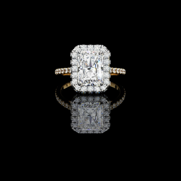 Radiant Cut Halo Moissanite Diamond Ring with Pave Band
