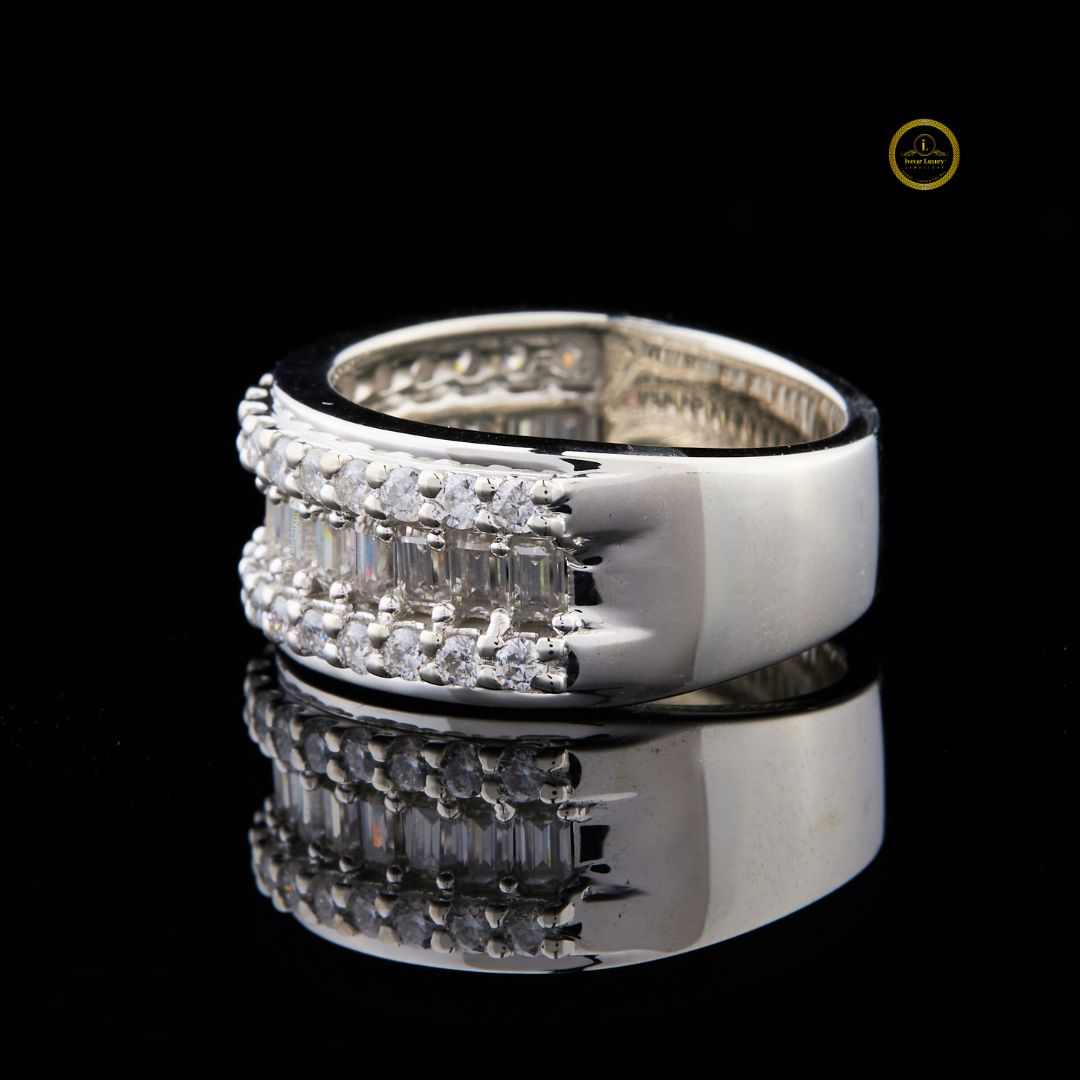 Baguette and Round Moissanite Diamond Wide Eternity Ring Wedding Band - View 3