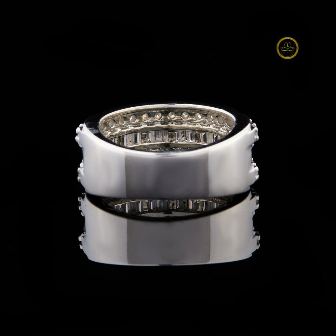 Baguette and Round Moissanite Diamond Wide Eternity Ring Wedding Band - View 4