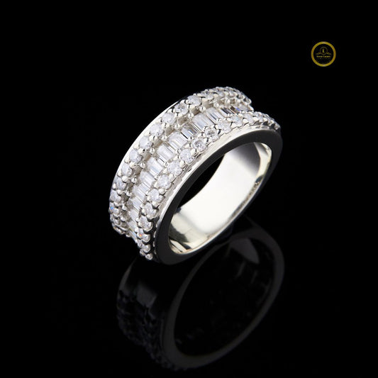 Baguette and Round Moissanite Diamond Wide Eternity Ring Wedding Band - View 2