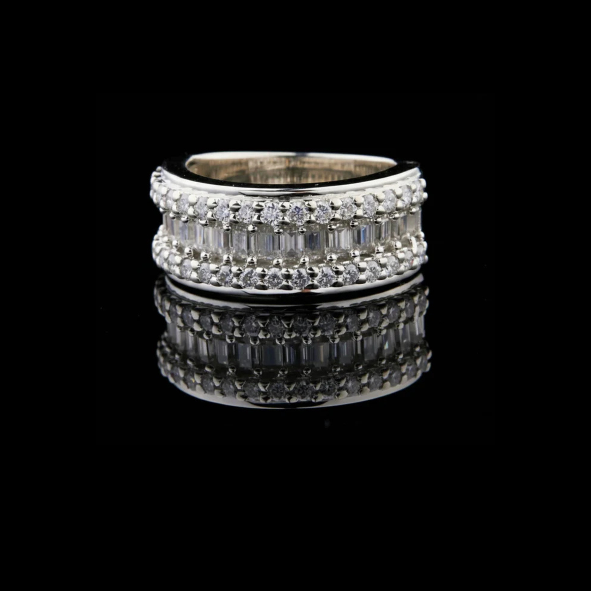 Baguette and Round Moissanite Diamond Wide Eternity Ring Wedding Band