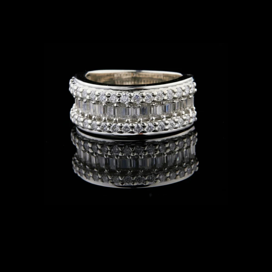 Baguette and Round Moissanite Diamond Wide Eternity Ring Wedding Band