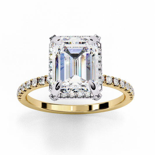 Emerald Cut Moissanite Diamond Solitaire Pave Engagement Rings - View 2