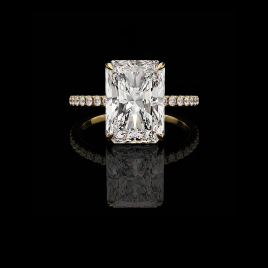Hidden Halo Elongated Radiant Cut Moissanite Diamond Engagement Ring