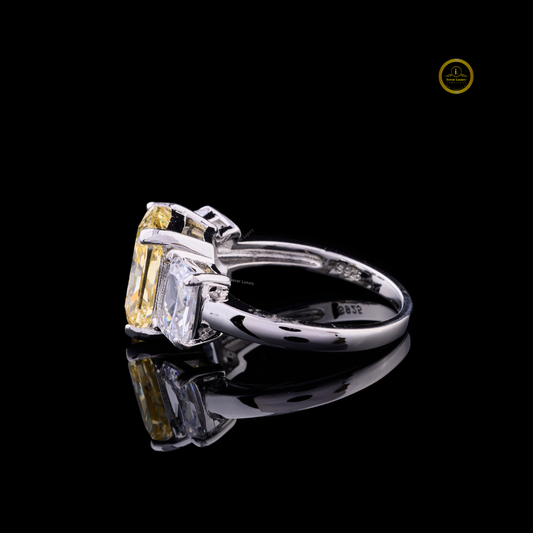 Fancy Vivid Yellow Radiant Lab Diamond Three Stone Engagement Ring - View 2
