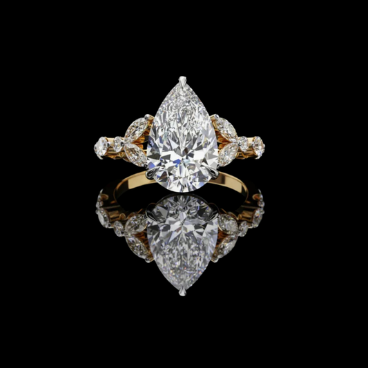 Pear Cut Moissanite Diamond Engagement Ring Marquise Side Stones