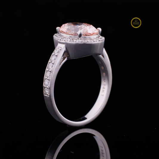 Halo Fancy Intense Red Oval Moissanite Diamond Engagement Ring - View 2