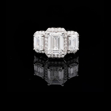 Halo Set Emerald Lab Diamond Three Stone Ring For Her