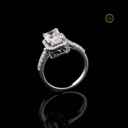 Emerald Cut Halo Moissanite Diamond Ring - View 2
