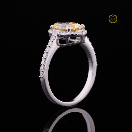 Fancy Vivid Yellow Oval Lab Diamond Halo Anniversary Ring With Pave Setting - View 2