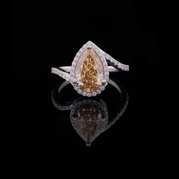 Fancy Vivid Yellow Pear Lab Diamond Ring Halo Diamond Wedding Band