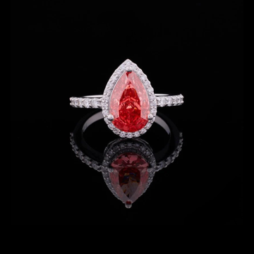 Fancy Vivid Red Pear Lab Diamond Pave Halo Ring