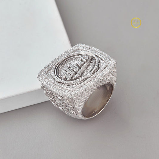 4.10 TCW Luxury Lab Diamond Encrusted Monogram Emblem Ring with Raised Signature Crest Design