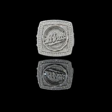 4.10 TCW Luxury Moissanite Diamond Encrusted Monogram Emblem Ring with Raised Signature Crest Design