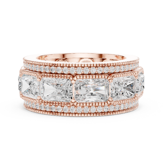 Radiant Cut Moissanite Diamond Wide Pave Border Band Ring - View 2