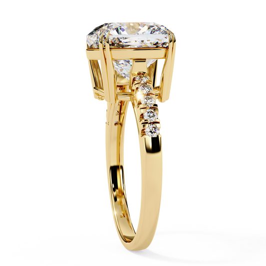 Cushion Cut Moissanite Diamond Solitaire Engagement Ring with Pave Diamond Band - View 2