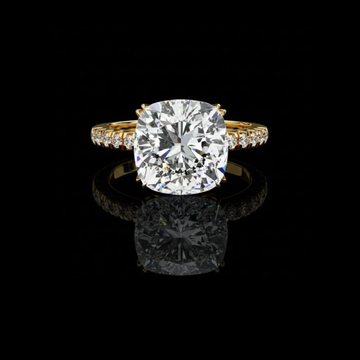 Cushion Cut Lab Diamond Solitaire Engagement Ring with Pave Diamond Band