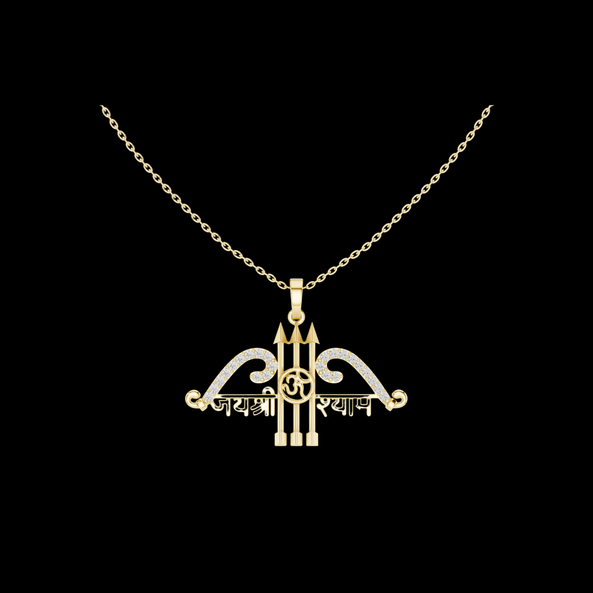 Spiritual Jai Shree Shyam Bow Arrow Om Lab Grown Diamond Pendant