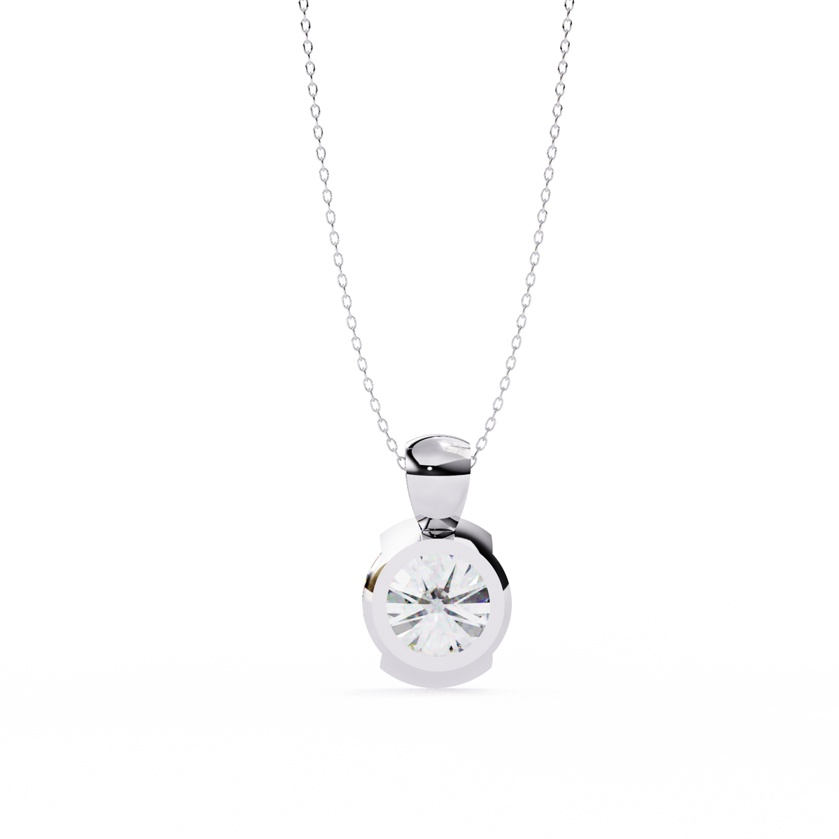 Contemporary Round Lab Grown Diamond Solitaire Partial Bezel Set Pendant - View 10