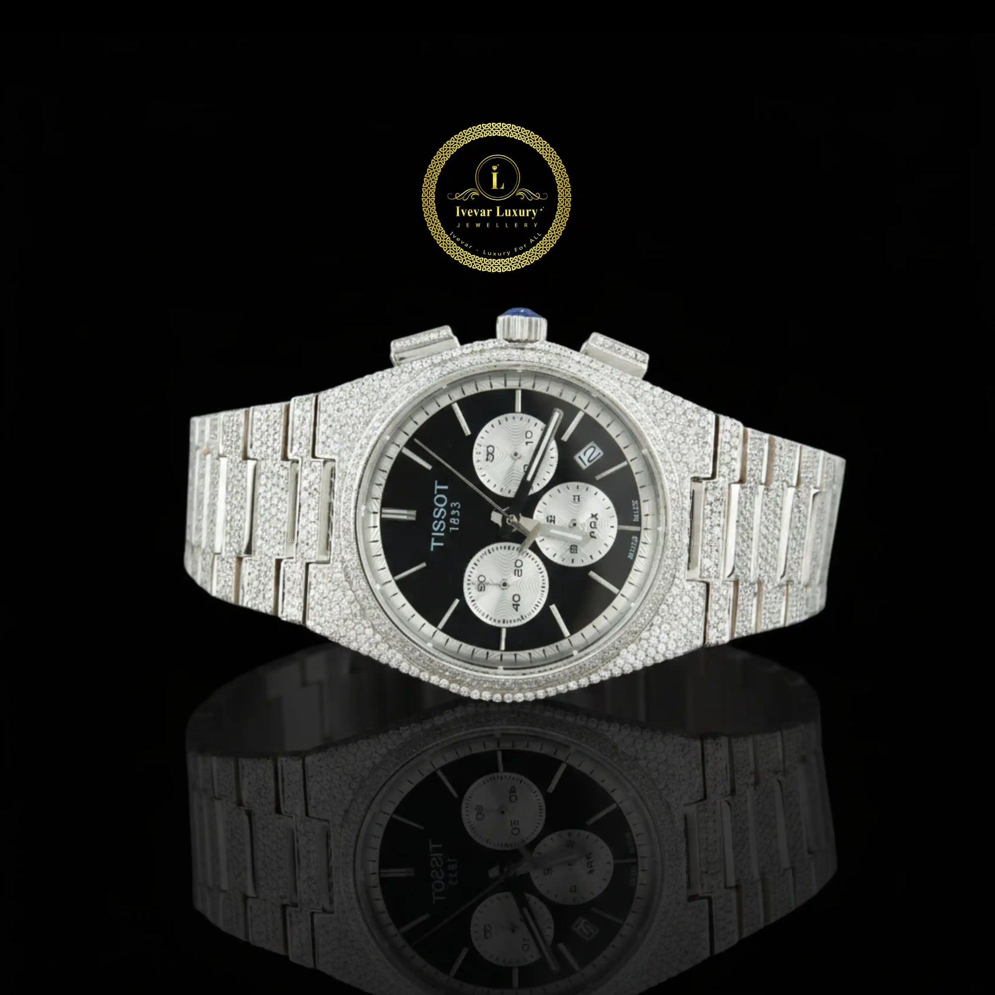 Luxury Tissot watch with diamond-studded case and bezel 
