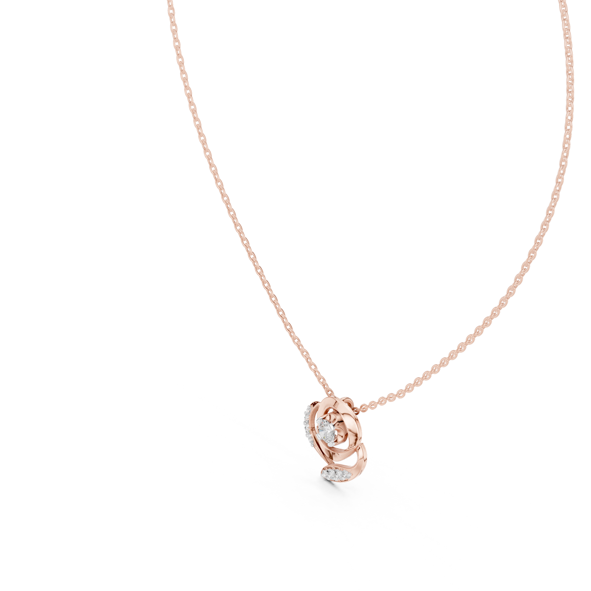 Abstract Swirl Petal Layering Pendant with Round Lab Grown Diamond - View 5