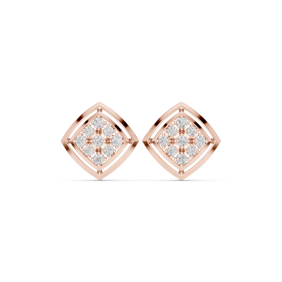 Geometric Cage Round Brilliant Cut Lab Diamond Stud Earrings With Openwork Frame - View 2