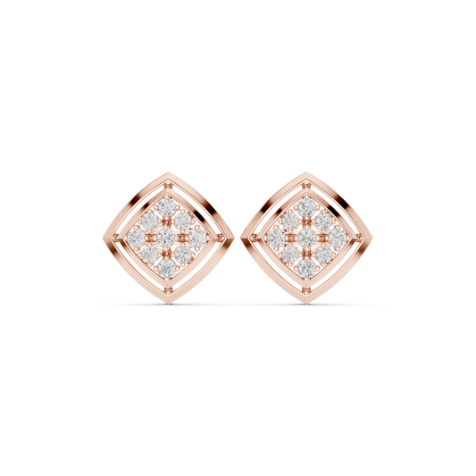Geometric Cage Round Brilliant Cut Lab Diamond Stud Earrings With Openwork Frame - View 2