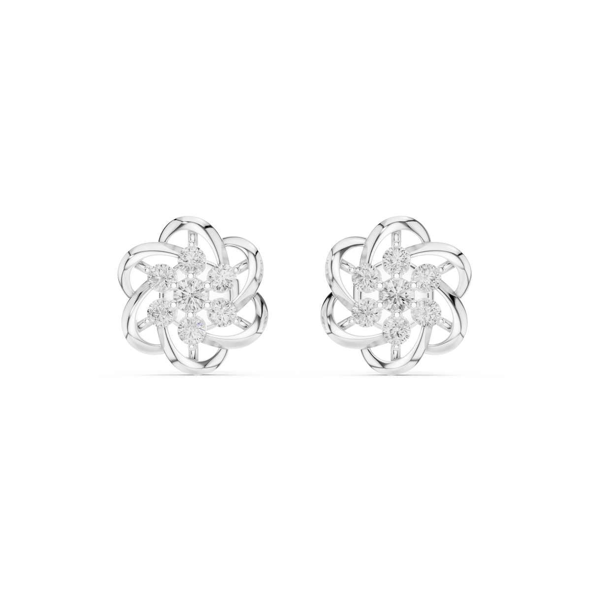 Floral Interwoven Knot Design Round Cut Moissanite Diamond Stud Earrings - View 4