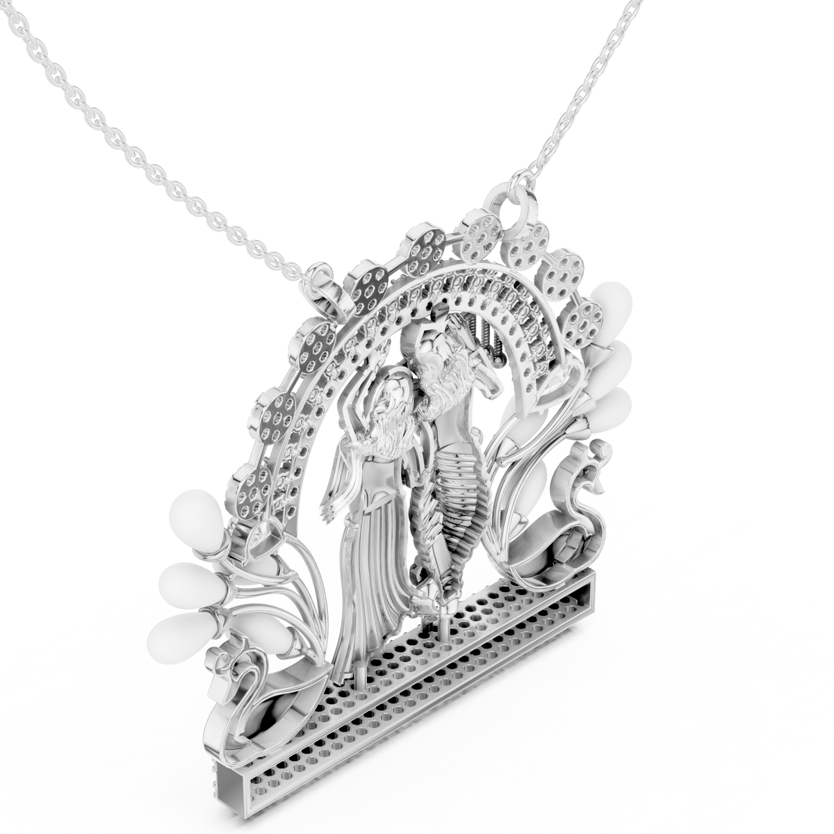 Divine Radha Krishna Peacock Frame Moissanite Diamond Pendant - View 9