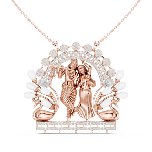 Divine Radha Krishna Peacock Frame Moissanite Diamond Pendant - View 2