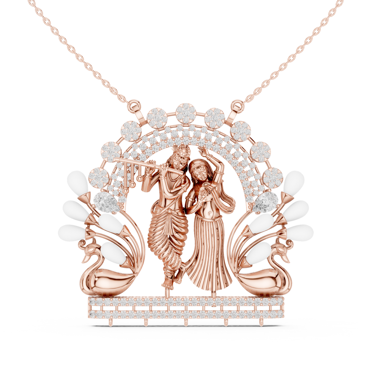 Divine Radha Krishna Peacock Frame Lab Grown Diamond Pendant - View 2