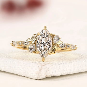 Marquise Cut Moissanite Diamond Ring with Side Stone Band