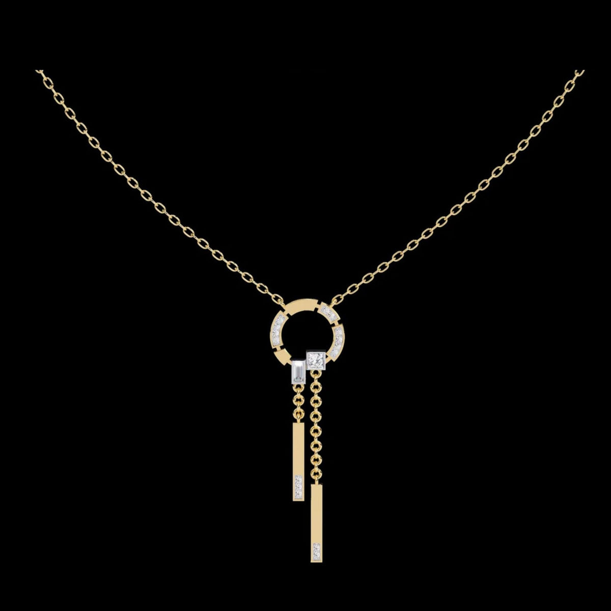 Lab Grown Diamond Circle Drop Bar Pendant Necklace