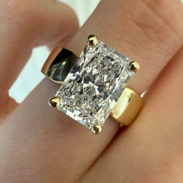 Radiant Cut Moissanite Diamond Solitaire Ring With Wide Band