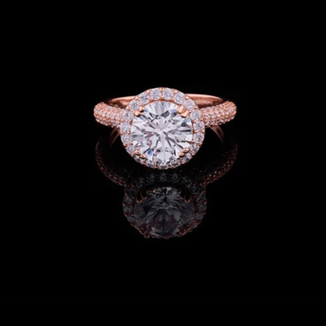 Round Halo Lab Ring with Triple Row Pave Band