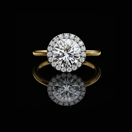 Round Cut Halo Lab Diamond Engagement Ring with Slim Band