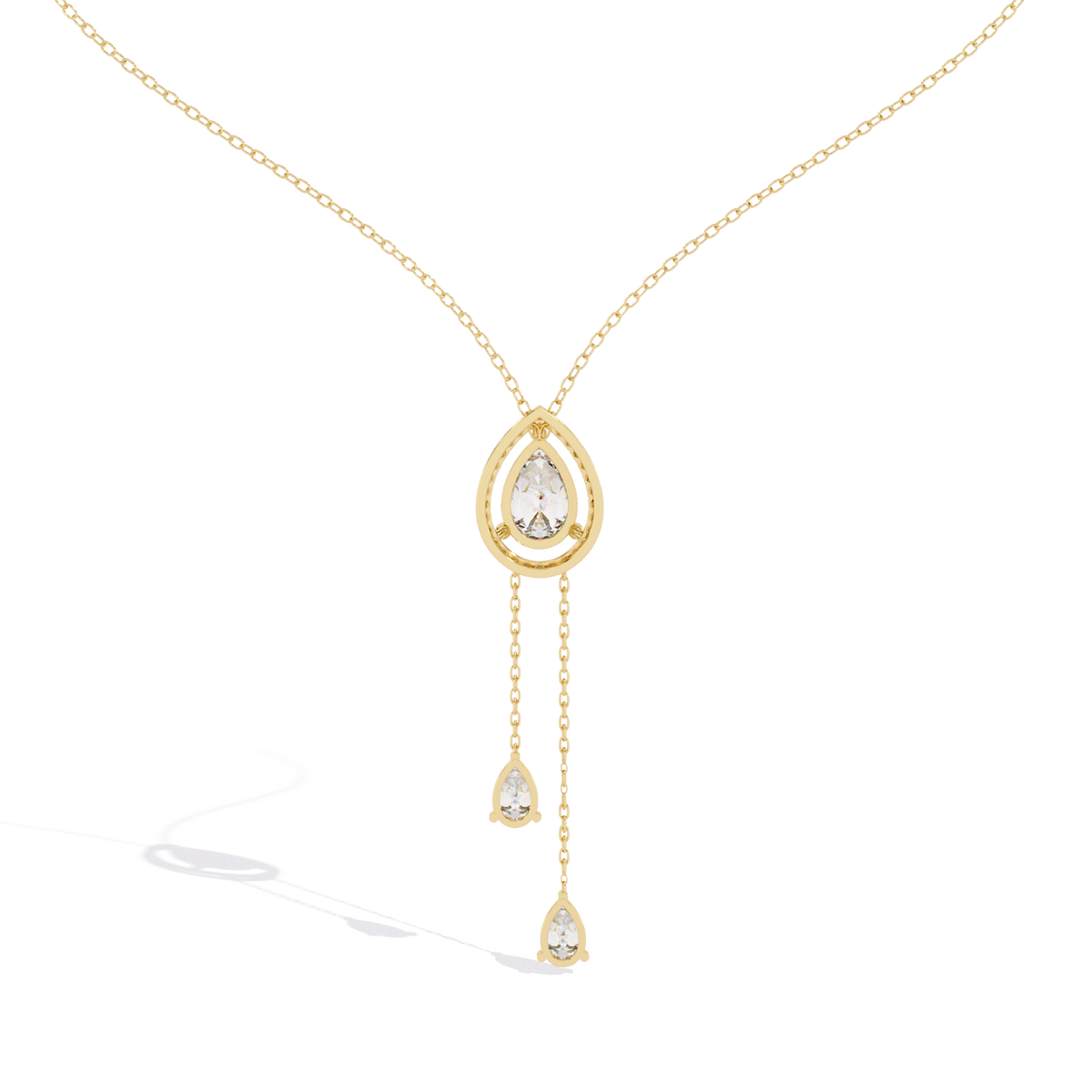 Teardrop Moissanite Diamond Halo Lariat Pendant Necklace - View 5