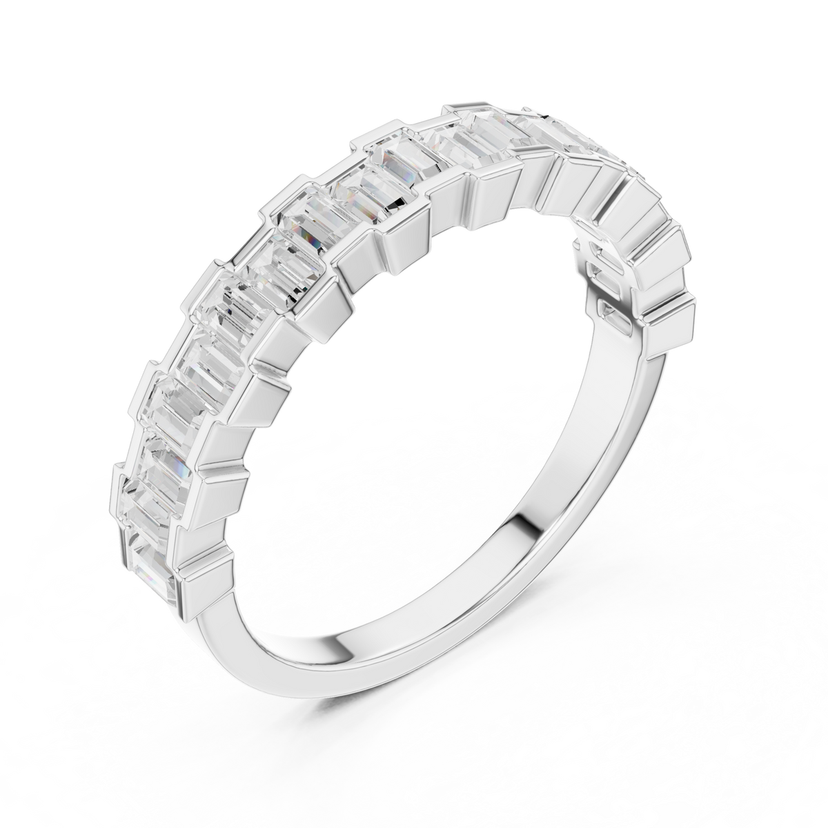 Baguette Cut Moissanite Diamond Half Eternity Wedding Band - View 8