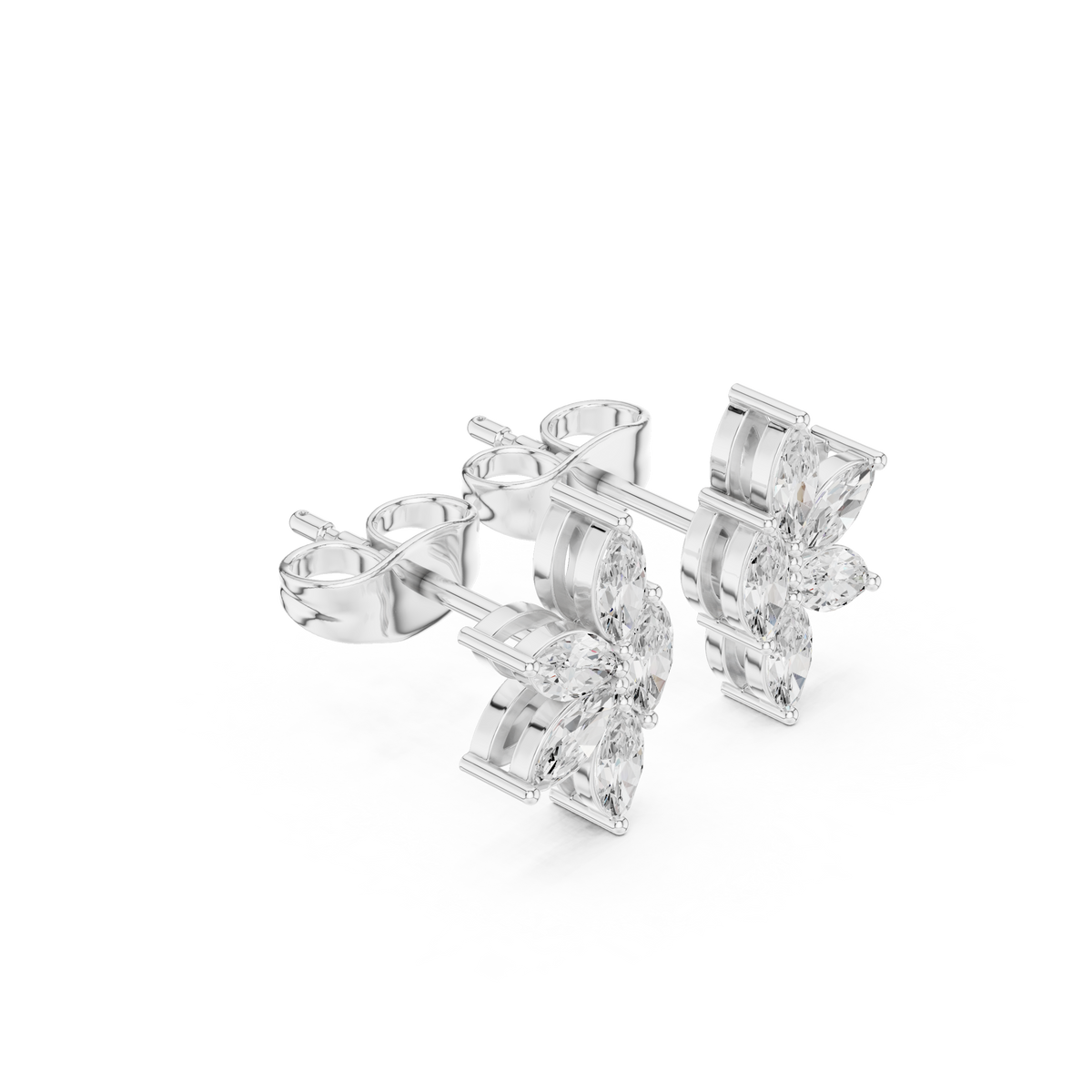 Floral Blossom Moissanite Diamond Marquise Cut Starburst Cluster Studs Earring - View 4