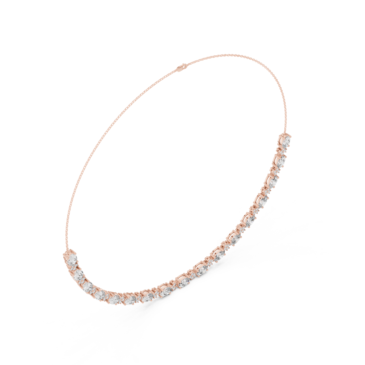 Oval Diamond Moissanite Tennis Necklace with Round Accents - View 6
