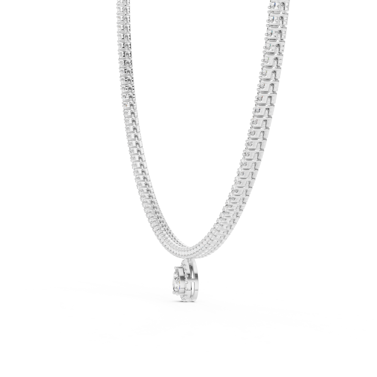 Pear Moissanite Diamond Drop Tennis Necklace with Halo Pendant - View 6