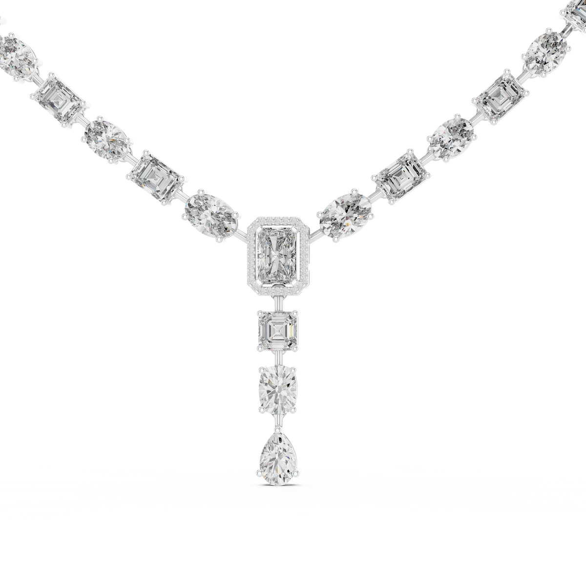 Mixed Cut Diamond Y Necklace with Pear Drop Lab Grown Pendant - View 7